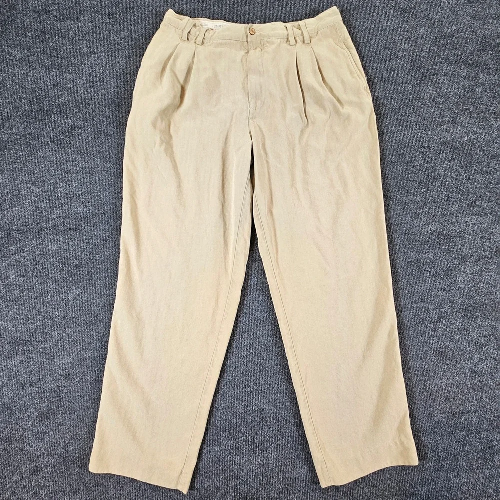 Tommy Bahama Pleated Trousers Mens 38 Tan 100% Silk Relaxed Straight Leg Pants